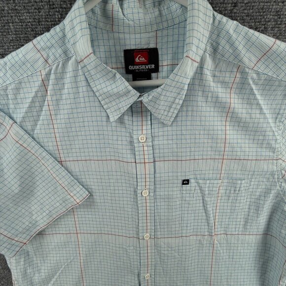 Quiksilver Button Up Shirt Short Sleeve Men Skate Surf Blue Check XL Woven Adult - Picture 1 of 12